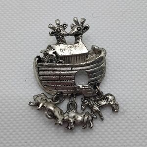 Vintage 80s Noah’s Ark Christian Pewter Signed Broach Jewelry Pin